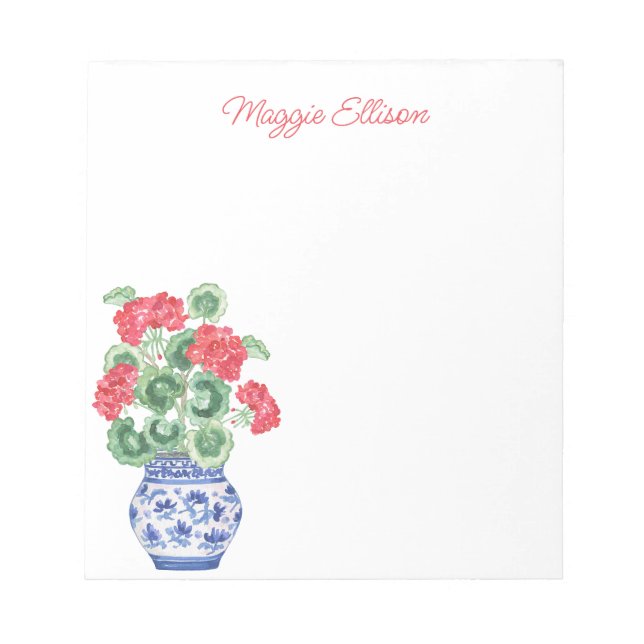 Bloco De Notas Chinoiserie Vase dos Alemães Vermelhos Personaliza (Frente)