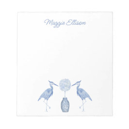 Bloco De Notas Chinoiserie Watercolor Topiary Blue Heron Notepad