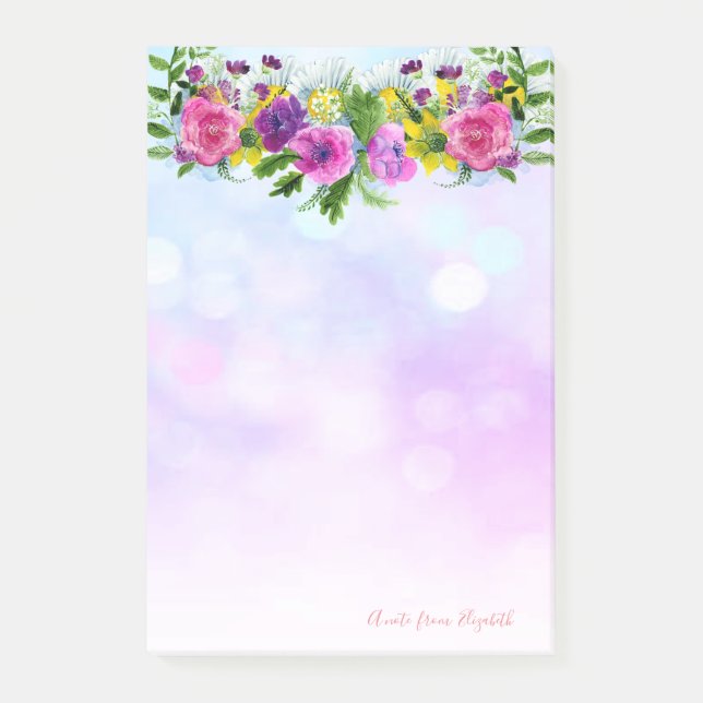 Bloco De Notas Chique Elegante  Feminino Estiloso ,Bokeh ,Flores (Frente)