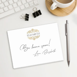 Bloco De Notas Chique Elegante Moderno Monograma Preto Dourado