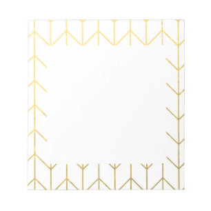 Bloco De Notas Chique moderno do fundo branco Dourado de Chevron