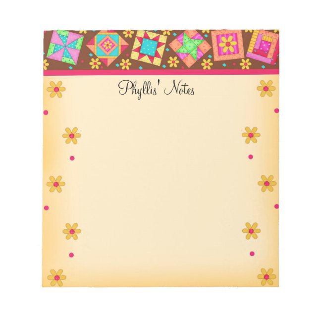 Bloco De Notas Chocolate Castanho Amarelo Patchwork Quilt Bloquei (Frente)