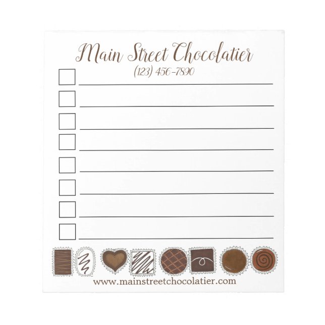 Bloco De Notas Chocolate Compro Bon Bon Candies Chocolatier (Frente)