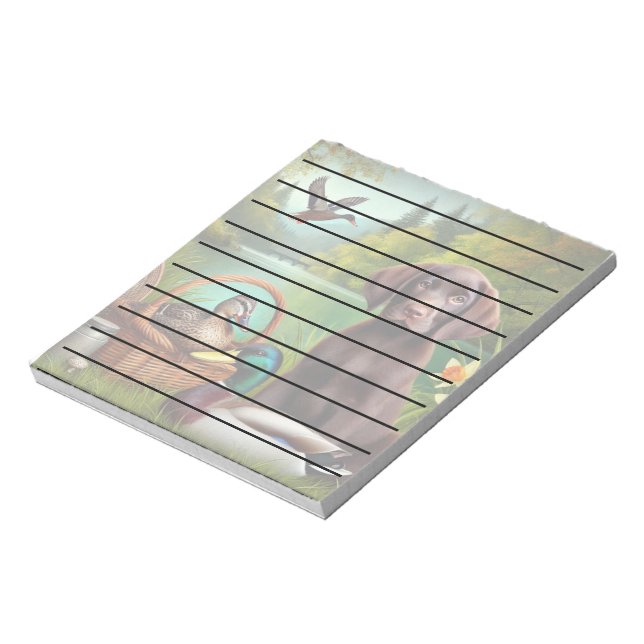 Bloco De Notas Chocolate Labrador Puppy por um lago com Patos (Invertido)