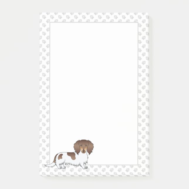 Bloco De Notas Chocolate & Tan Piebald Dachshund de Pelo Longo &  (Frente)