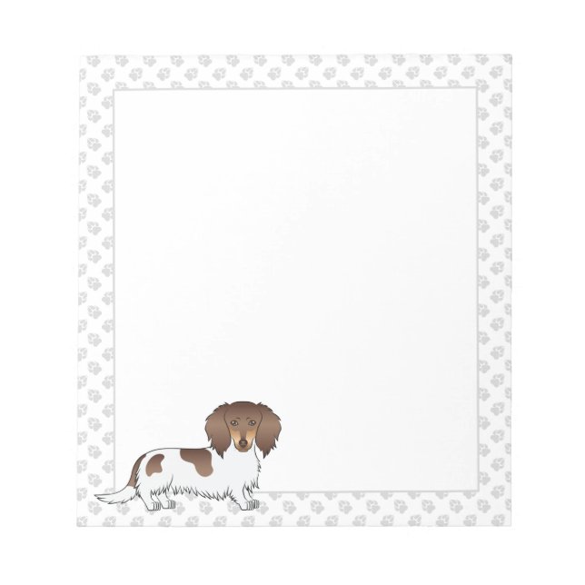 Bloco De Notas Chocolate & Tan Piebald Longa Dachshund & Paws (Frente)