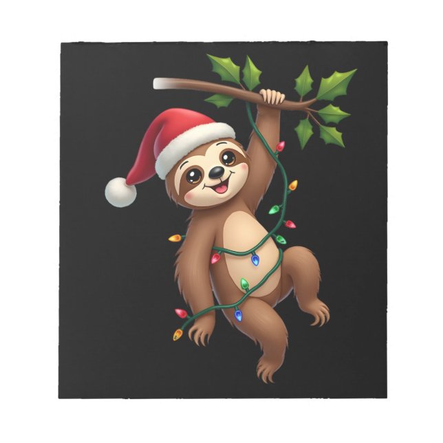 Bloco De Notas Christmas Lights Sloth Wearing Xmas Hat - Sloth Lo (Frente)