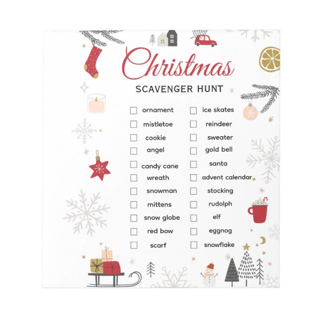Bloco De Notas Christmas Scavenger Hunt Checklist Art (Frente)