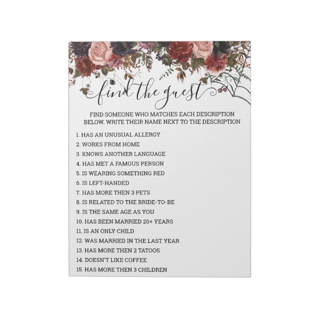 Bloco De Notas Chuva de Noivas de Outono Jogo Floral de Halloween (Invertido)