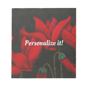 Bloco De Notas Ciclamon vermelho vívido sobre fundo negro escuro