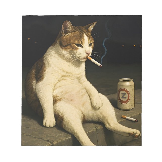 Bloco De Notas Cigarette Kitten Funny Smoking Cat Gen Z Meme (Frente)