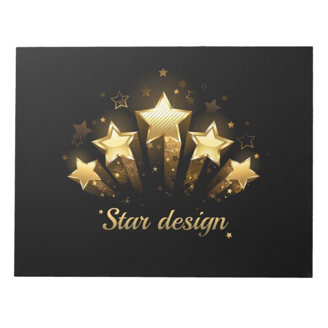 Bloco De Notas Cinco estrelas douradas a preto (Frente)