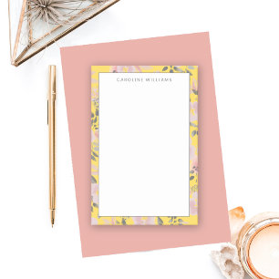 Bloco De Notas Cinza Amarelo Cheio Floral com Nome