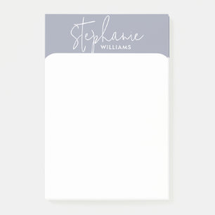 Bloco De Notas Cinza azul minimalista e nome personalizado branco