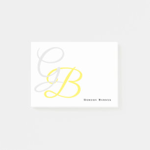 Bloco De Notas Cinza Branco Amarelo Monograma Personalizado