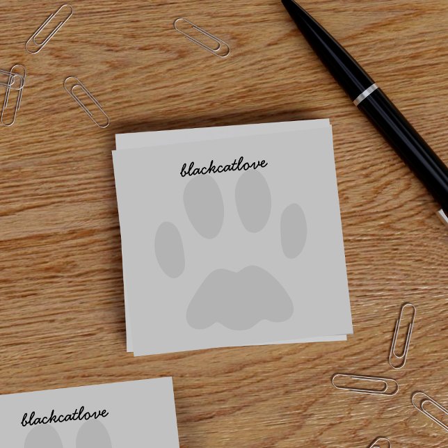 Bloco De Notas Cinza de Impressão de Pet Paw Personalizada Posta  (Purrfect pet paw print post it notes! Just add your name)