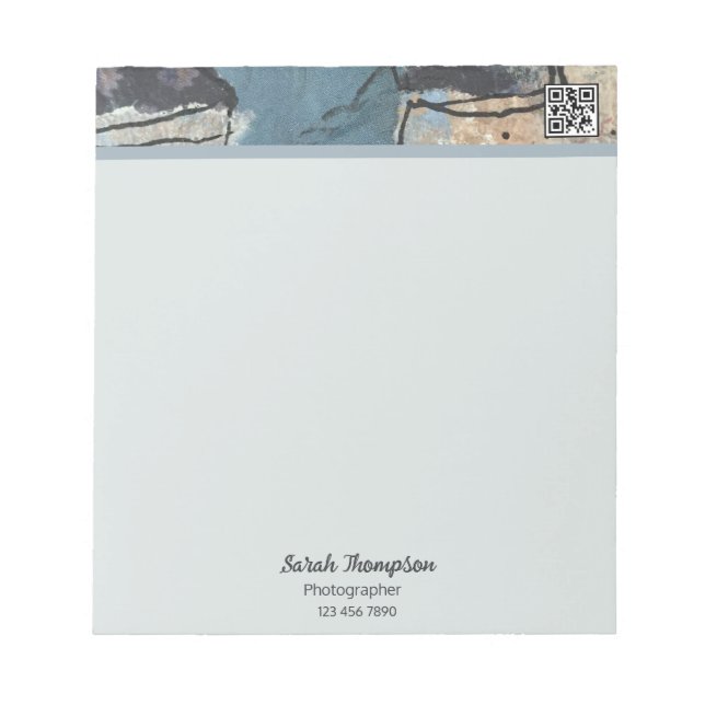Bloco De Notas Cinza de mídia mista Cinza código QR azul (Frente)