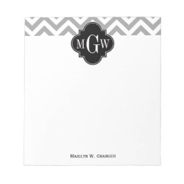 Bloco De Notas Cinza Dk Lg Chevron Black Quatrefoil 3 Monograma