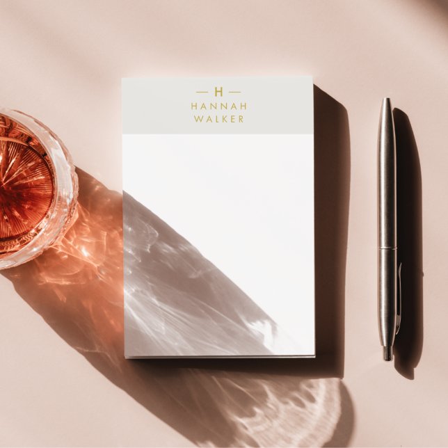 Bloco De Notas Cinza Dourada monograma | Moderno Elegante Minimal (Criador carregado)