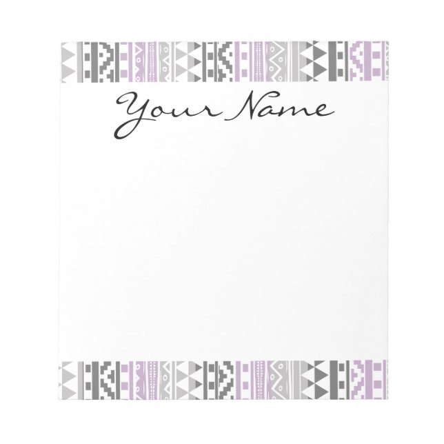 Bloco De Notas Cinza Geométrica Das Impressões Roxas Aztec Padrão (Frente)