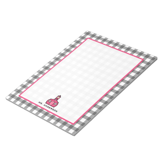 Bloco De Notas Cinza Gingham Teacher Notepad (Inclinado)