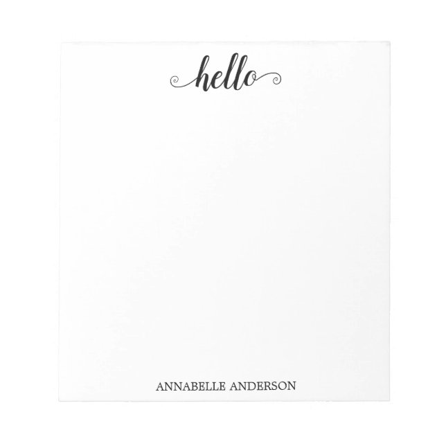 Bloco De Notas Cinza Negra de Script Elegante Casual Moderno Olá (Frente)