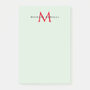 Bloco De Notas Cinza verde e monograma vermelho moderno minimalis