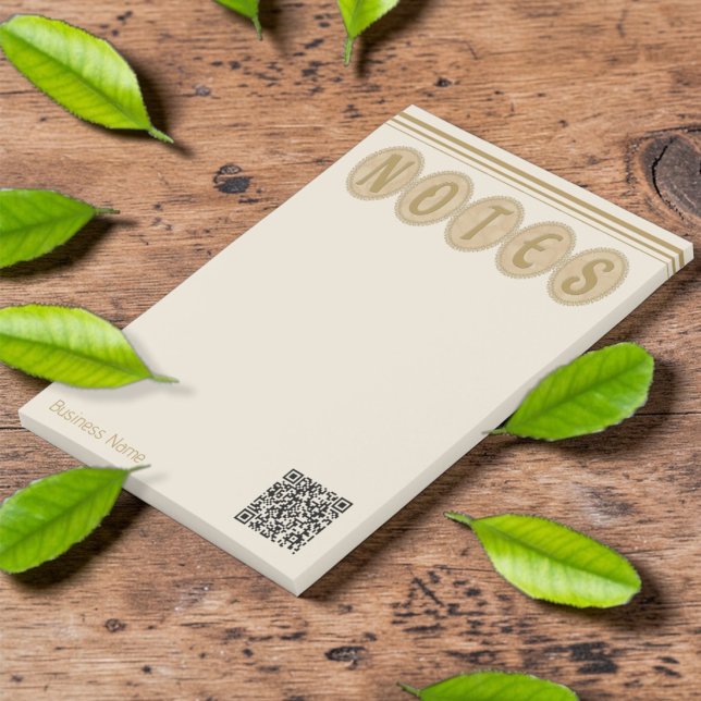 Bloco de Notas Circular Elegante Dourado e Creme p (Promote your business with these gorgeous golden hues. QR Code for quick access. )