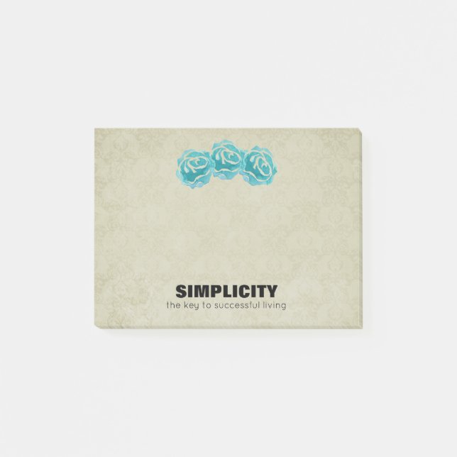 Bloco De Notas Citação da Tipografia Simplicidade com Rosas Teais (Frente)