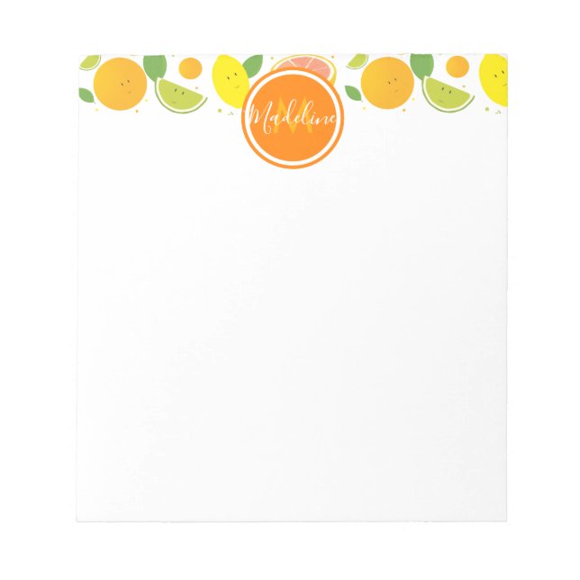 Bloco De Notas Citrus Characters Leaf Patterno Nome Inicial (Frente)