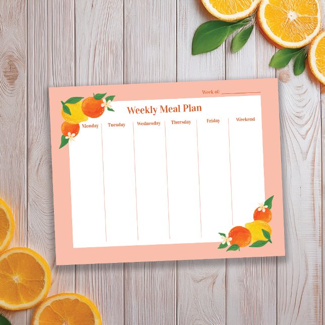 Bloco De Notas Citrus Lemon Orange Weekly Meal Plan Notepad (Criador carregado)