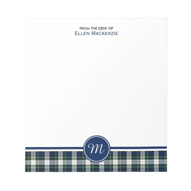 Bloco De Notas Clan Gordon Blue e White Dress Tartan Monograma (Frente)