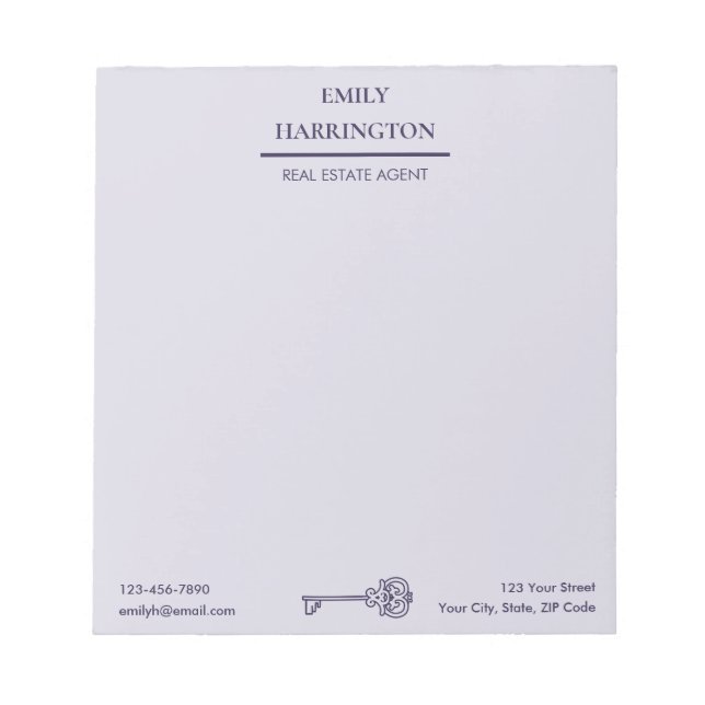 Bloco De Notas Classic Key Purple Real Estate Agent (Frente)