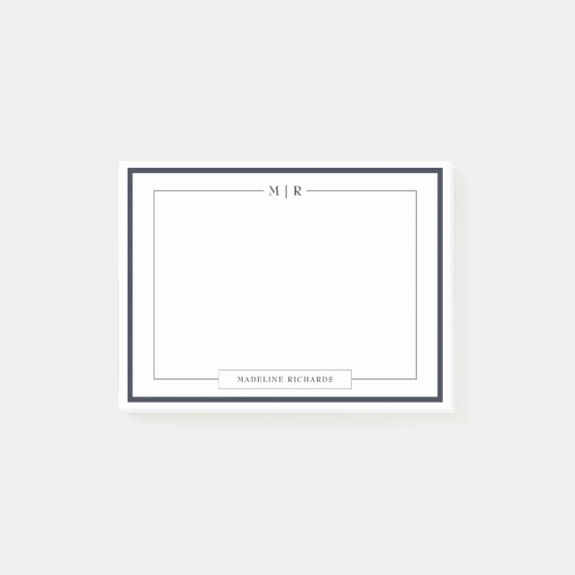 Bloco De Notas Classic Monogram Navy Blue Border Stationery (Frente)