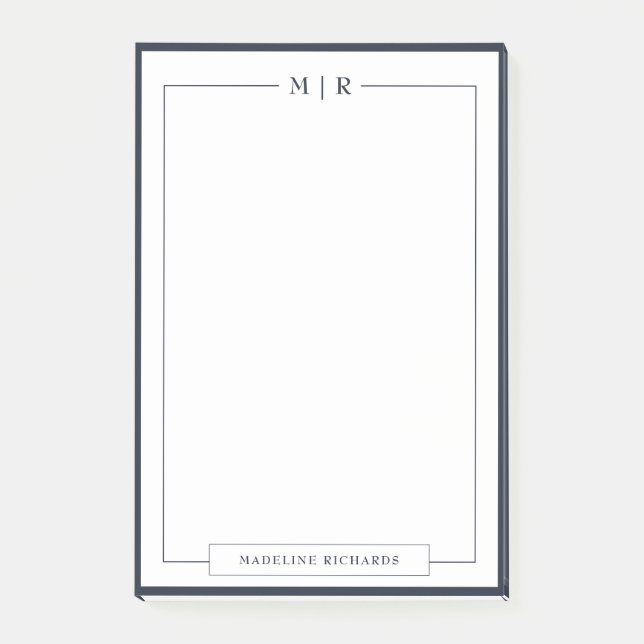 Bloco De Notas Classic Monogram Navy Blue Border Stationery (Frente)