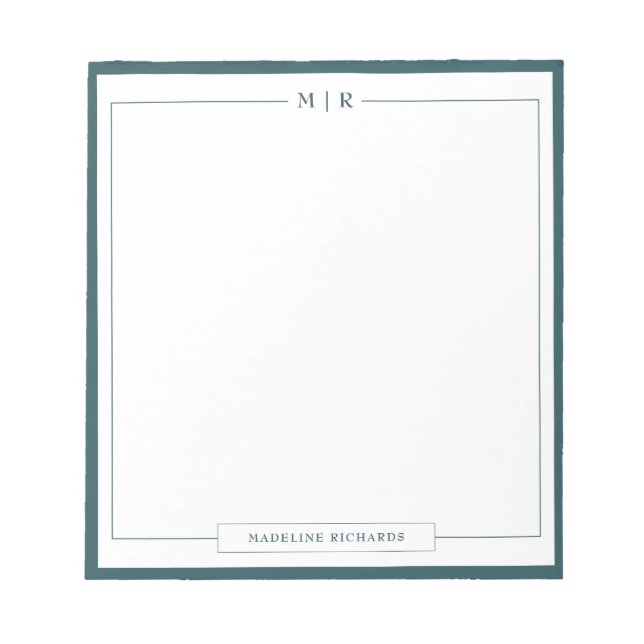 Bloco De Notas Classic Monogram Smoke Green Border Stationery (Frente)