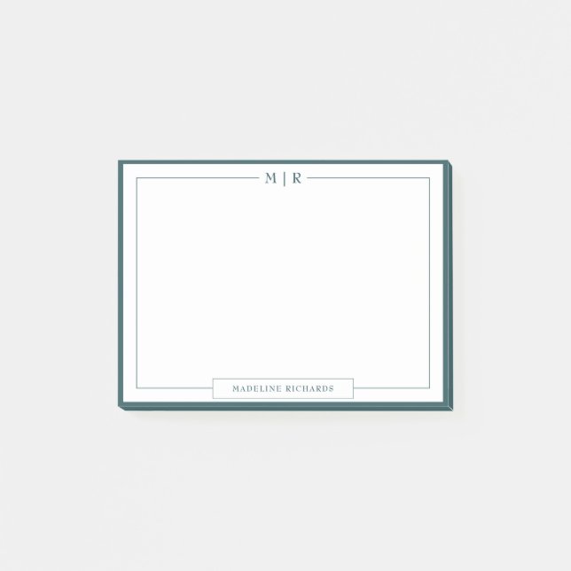 Bloco De Notas Classic Monogram Smoke Green Border Stationery (Frente)