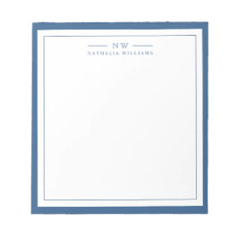 Bloco De Notas Classic Navy Blue Two Border Monogram Lined