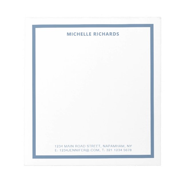 Bloco De Notas Classic Professional Dusty Blue Border Stationery (Frente)