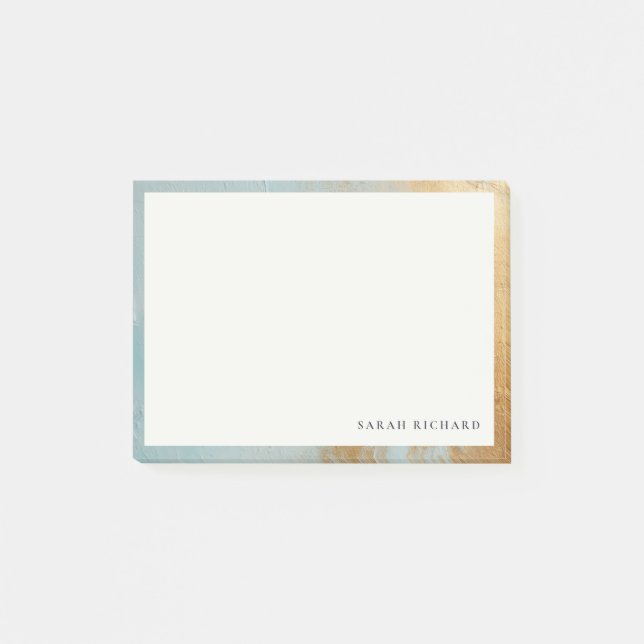 Bloco De Notas Clássica Artística Aqua Azul Dourada Textura (Frente)