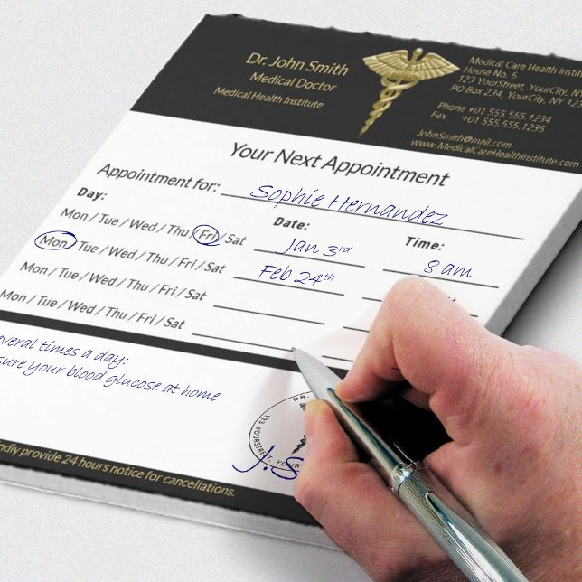 Bloco De Notas Clássico Caduco Dourado no Compromisso Médico Negr (Criador carregado)