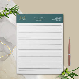 Bloco De Notas Clássico Laurel Wreath Teal Dourado Monograma