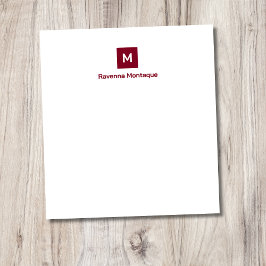 Bloco De Notas Clássico Moderno Chic Burgundy Monograma Nome