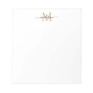 Bloco De Notas Clássico Moderno - Script Girly Monograma Dourado
