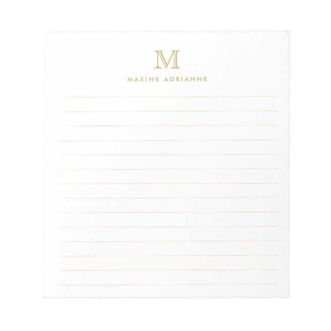 Bloco De Notas Clássico Moderno Simples Faux Dourado Monograma Vi (Frente)