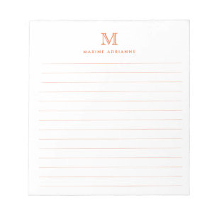 Bloco De Notas Clássico Moderno Simples Laranja Monograma Linha