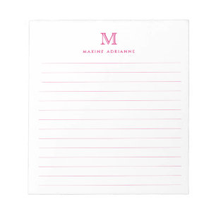 Bloco De Notas Clássico Moderno Simples Monograma Rosa Magenta Li