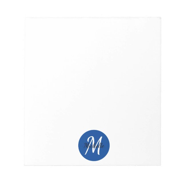 Bloco de notas clássico monograma simples azul (Frente)