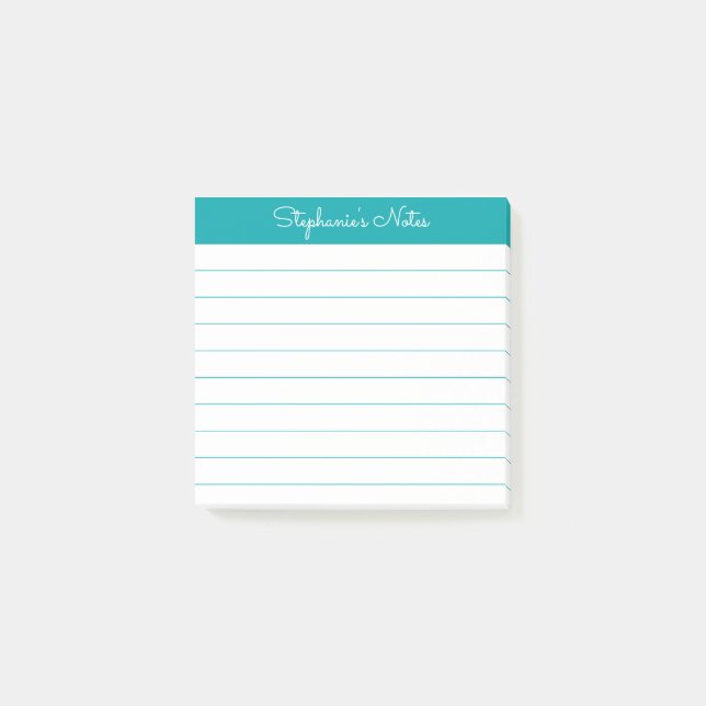 Bloco De Notas Clássico Personalizado Linado em Azul Turquesa (Frente)