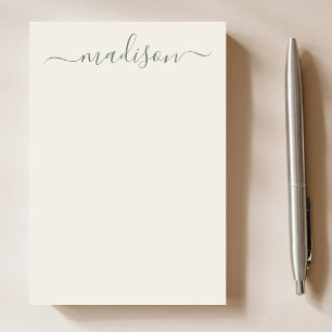 Bloco De Notas Clássico Vintage Sage Green Typografia Nome